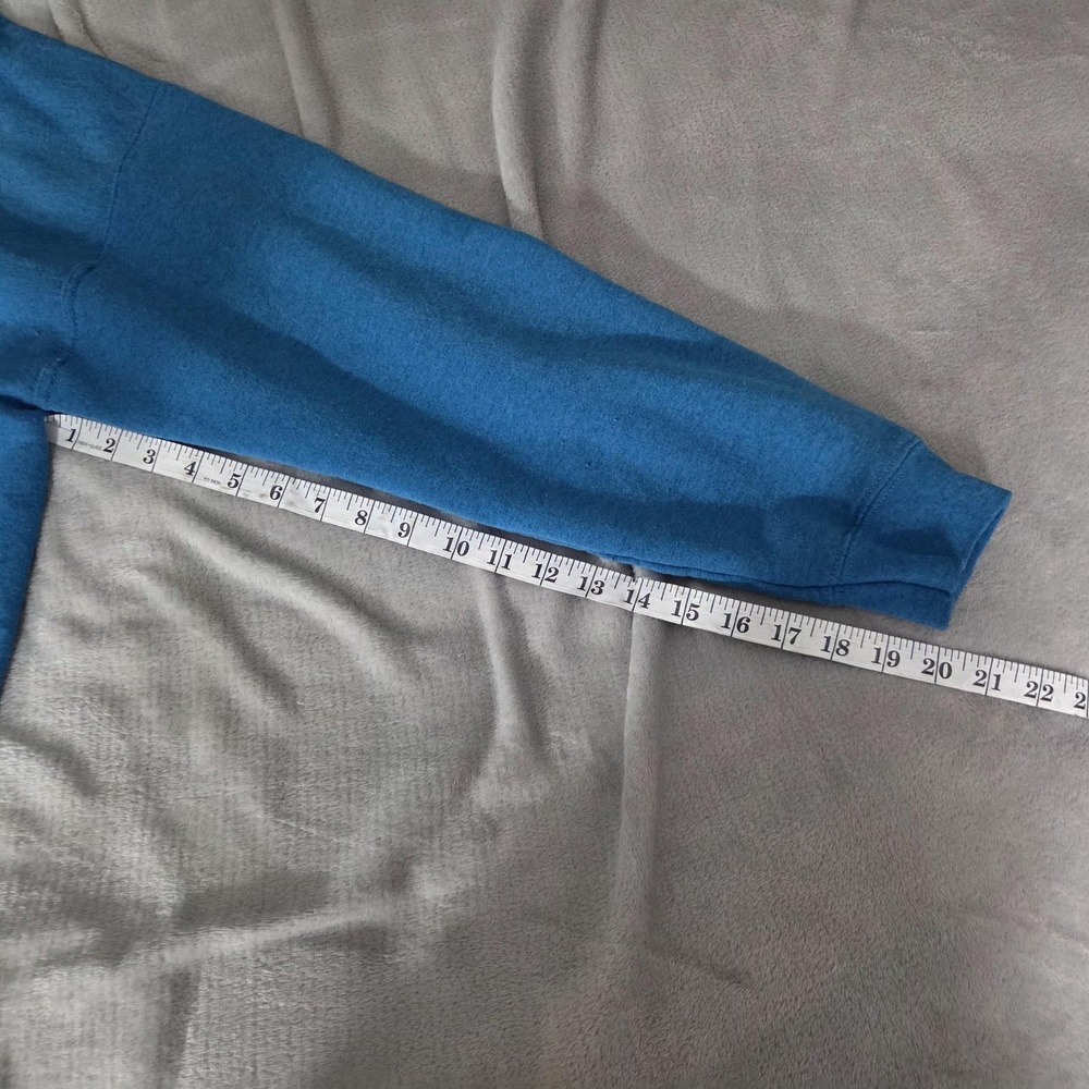 Gildan Hoodie Mens Medium Blue Camp Seely Graphic Fleece Pullover Sweatshirt - Picture 12 of 14